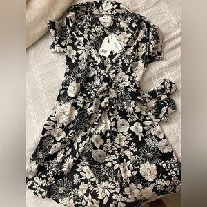 NWT! Wolfe black and white wrap mini dress floral print
